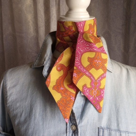 Liberty of London Accessories - Liberty Art Fabric Skinny Scarf Organic Cotton Jimi Paisley Yellow Pink 60s 70s